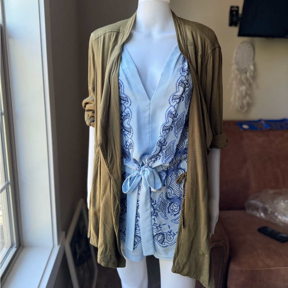 En Crème Olive Draped Jacket